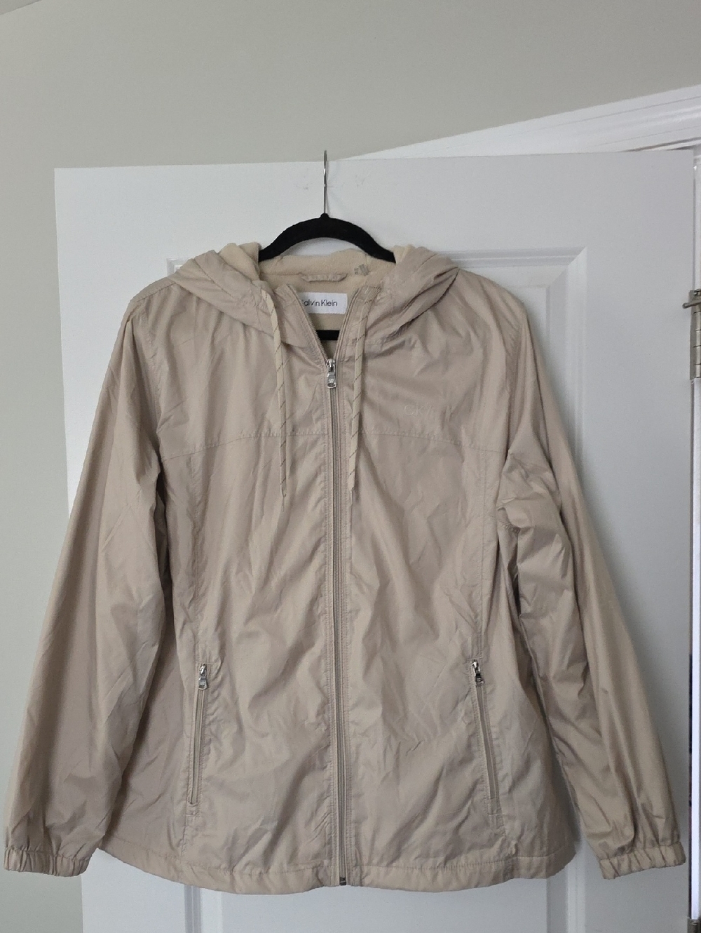 Calvin Klein Women's Light Beige Hooded Utility Rain Jacket - Waterproof